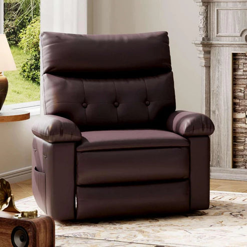 Fauteuil inclinable surdimensionné Garvee - Grand fauteuil inclinable manuel en cuir PU pour adultes, Lazy Boy grand confort avec rembourrage éponge 1,5X et mécanisme d'inclinaison facile pour la détente, café
