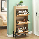 Garvee Natural Rattan 3 Flip Door with 1 Drawer Shoe Cabinet Organizer Freestanding, Shoe Rack Storage Cabinet for Entryway with 3-Tier Adjustable Shelves - Oak Color - Oak