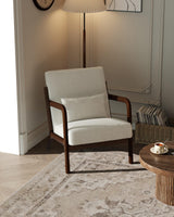 Garvee Modern Sherpa Accent Chair with Lumbar Pillow Solid Wood Frame for Living Room Bedroom Office Beige - Beige-Sherpa