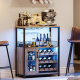 Garvee Wine Bar Rack Cabinet with LED Light, Adjustable Shelves, Mesh Door, 36 Inch, Grey for Home Kitchen Dining Room - Grey