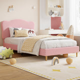 Garvee Upholstered Twin XL Size Bed Frame for Kids with Scallop Headboard, Pink Velvet, Sturdy Platform, Noise-Free, Wooden Slats