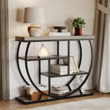 Garvee Entryway Table with Storage Industrial 4-Tier Console Table Behind Sofa Circle Base Grey Compact Spaces