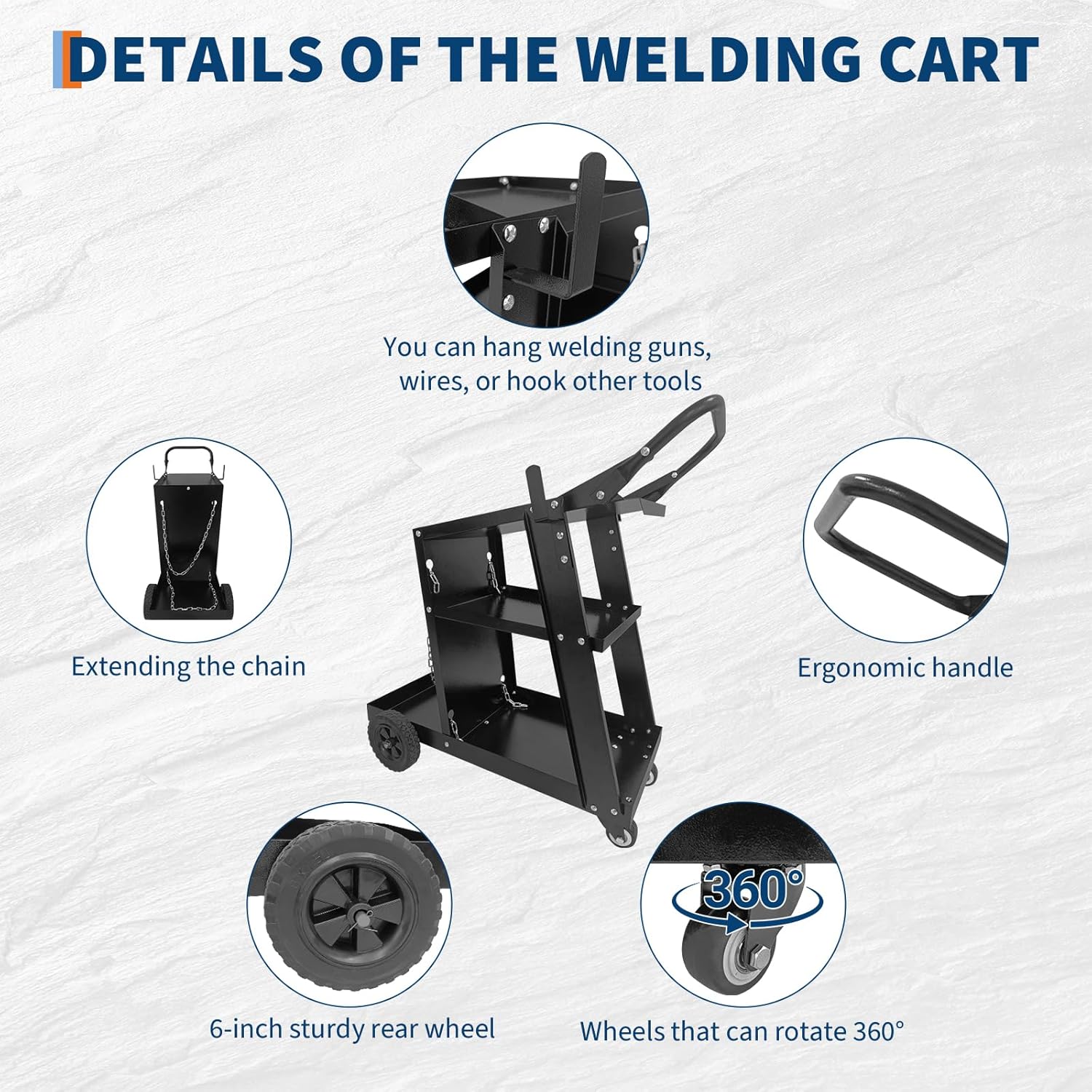Garvee Heavy Duty 3-Tier Welding Cart – Industrial Metal Trolley for MIG, TIG Welders & Plasma Cutters – 220 lbs Capacity, Safety Chains, Handle, 360° Wheels, Garage or Workshop Use – Regular