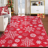Garvee Machine Washable Christmas Area Rug 6' x 9' Christmas Snowflake Area Rugs Carpet Holiday Decorative Rug Velvet Foldable Coffee Table Accent Rug Farmhouse Dining Table Rug Bedroom Decor - Red Snowflake