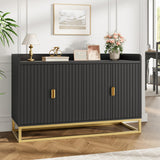 Garvee 47.2" Fluted Sideboard With Storage Cabinet, Adjustable Shelves, Black, Modern Kitchen & Living Room - Black