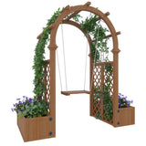 Garvee Wood Garden Arbor with Planter Boxes, Swing & Pergola - Outdoor Arch Trellis for Climbing Plants, Backyard Wedding Party Decor, Natural Wood Color - Grey