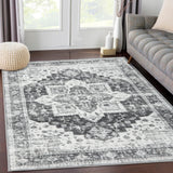 Garvee Area Rug 6x9 Vintage Vintage Rug for Bedroom Living Room Indoor Floor Cover Print Carpet Distressed Vintage Area Rug Machine Washable Foldable Accent Rug, 6’x9’, Grey - Grey