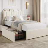Garvee Twin XL Bed Frame with Storage Headboard, 2 Drawers, Boucle Upholstered Platform Bed, Ivory White, Kids Bedroom - Ivory White