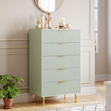 Garvee Green Dresser Modern 5 Drawer Wood Chest for Bedroom Living Room Hallway 29.5"D x 18.1"W x 48"H Black with Gold Handle