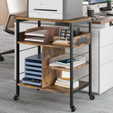 Garvee Printer Stand, Large Printer Table with Power Outlets and USB Ports, Mobile Printer Stand, 4 Tier Rolling Printer Cart with Wheels for Desktop CPU, Home Office Living Room, Rustic Brown - Rustic Brown
