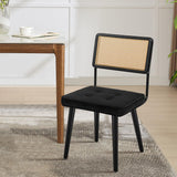 Garvee Natural Rattan Dining Chairs Velvet Upholstered Kitchen Chairs with Tall Cane Backrest Black - Black