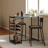 Garvee Bartisch Set 3-Teilig with 2 Ergonomic PU Chairs, Industrial Metal Frame, MDF Tabletop for Kitchen & Bar, 90x48x92 cm, Black