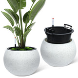 Garvee Large Round Self-Watering Flower Pot with Water Level Indicator, Double Wall Insulation, Black Speckled White, Indoor & Outdoor Use