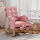 Garvee Nursery Rocking Chair with Adjustable Footrest, Teddy Fleece Upholstery, Sturdy Wooden Legs, High Backrest, Comfortable Glider for Living Room or Bedroom, Pink - Teddy Pink
