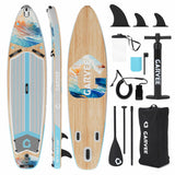 Garvee Inflatable Stand Up Paddle Board With Premium SUP Accessories, Wide Stable Design, 11' Size, Blue-White - Gradient Light Wood Grain