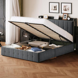 Garvee Queen Size Lift Up Storage Bed Upholstered Velvet Bed Frame With Storage Headboard Metal Platform Bed Grey - Grey