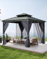 Garvee Hardtop Gazebo Double Metal Roof Aluminum Alloy Frame 12'x12' Gray for Patio Deck Backyard Lawn Garden