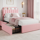 Garvee Twin XL Bed Frame with Storage Headboard, 2 Drawers, Boucle Upholstered Platform Bed, Light Pink, Girls Bedroom - Light Pink