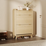 Garvee Fluted Wood Shoe Storage Cabinet with 2 Flip Drawers & Adjustable Shelves for Entryway, Hallway, Living Room, 48" Tall, Narrow 14.2" Depth, Modern Fluted Design
