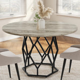 Garvee Round Dining Table for 4-6 People, 47 in Farmhouse Kitchen Table, Sturdy Metal Base, Grey