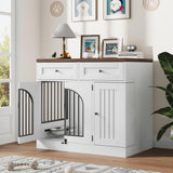 Garvee Multi-Functional Dog Crate Furniture 37 Inch Wooden Dog Crate with Storage 360° Rotating Bowls for Small to Large Breeds