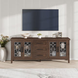 Garvee Farmhouse TV Stand with Glass Door for 70 Inch TV, Mid Century Modern Entertainment Center, Retro Brown, 63.1"L x 15.8"W x 26.8"H - Retro Brown