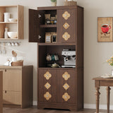 Garvee Kitchen Pantry Cabinet 72" Tall Wooden Storage Cabinet With Carved Door & Crystal Handle For Dining Room Living Room Reddish Brown - Reddish Brown