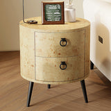 Garvee Round Side Table with Drawers Wooden Accent End Table Metal Legs for Living Room Bedroom 18.5'' Natural Wood Color