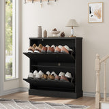 Garvee Shoe Cabinet with 2 Flip Drawers, Adjustable Shelf, Freestanding Shoe Storage for Entryway, Hallway, Living Room, Black - Black