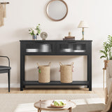 Garvee Wood Console Table Black 2-Tier Sofa Table with Glass Drawers for Entryway Living Room 43.3x11.8x31.4" - Black