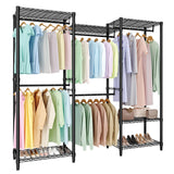 Garvee Freestanding Clothes Rack Heavy Duty 1433LBS Portable Closet Wardrobe Organizer Adjustable Wire Shelves Bedroom 76.5H x 67.6L x 15.5W Black