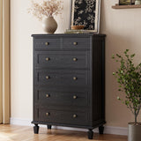 Garvee 47" Tall Vintage 6 Drawer Dresser with Carved Handles and Tapered Legs for Bedroom and Living Room, Black, Large Capacity - Black