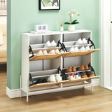 Garvee Narrow Shoe Cabinet 24cm Depth with 4 Flip Doors & 8 Adjustable Shelves, Natural Rattan, White, Ideal for Entryway & Hallway - White