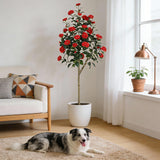 Garvee 5FT Artificial Camellia Tree Indoor Outdoor Decor UV Resistant Durable Plastic Home Office Porch - Red