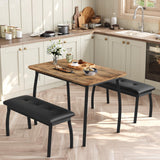 Garvee 3-Piece Retro Dining Set, Space-Saving Table & 2 Upholstered Benches for Apartments, Studios, Small Spaces, Retro Brown