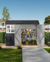 Garvee 6x8 ft Outdoor Storage Shed Metal Garden Tool Shed Backyard Patio Lawn Dark Gray - Dark Gray
