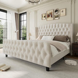 Garvee 51 in Tall Queen Size Velvet Upholstered Bed Frame with Wingback Headboard, Cream, No Box Spring Needed, Easy Assemble - Cream