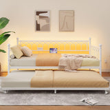 Garvee Twin Daybed with Trundle, Charging Station, LED Lights, Metal Frame for Living Room, Bedroom, Guest Room, 78.1" x 41.6" x 36.7", Black - White