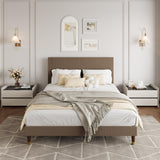 Garvee Queen Size Bed Frame Upholstered Headboard Corduroy Fabric Platform Bed Brown - Brown