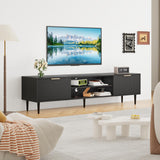Garvee Modern Black TV Stand With Fluted Panels, Fits 75 Inch TVs, 2 Large Storage Cabinets, Wood Media Console For Living Room Bedroom Office