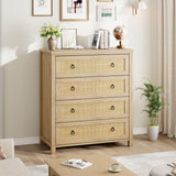 Garvee Rattan Chest of Dressers 37" Tall Bedroom Dresser with 4 Rattan Drawers Natural Color Large Clothes Storage Cabinet