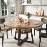 Garvee Round Dining Table for 4-6 with Storage Shelf, 47.2 in, Farmhouse Style, Retro Color for Kitchen, Dining Room, Living Room, Meeting Room, Apartment