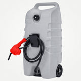 Garvee 53L Fuel Canister With Pump, 10ft Hose, Leakproof, UV-Resistant HDPE, Portable With Wheels For Cars & Lawnmowers - Grey