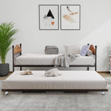 Garvee Twin Size Metal Daybed with Trundle, Heavy Duty Steel Frame, Lockable Casters for Living Room Bedroom Guest Room, 74.6"x43"x32.2", Modern Black - Rustic Brown
