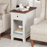 Garvee Farmhouse End Table with Charging Station and Storage, Versatile Bedroom and Living Room Furniture, MDF, White, Compact Size