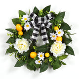 Garvee 20" Lemon Wreath for Front Door with Artificial Yellow Lemon Peony Flower and Buffalo Check Bow, 20 Inch, Yellow