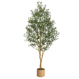 Garvee Artificial Olive Trees Indoor 8 ft Tall Faux Olive Plant with Planter Green Natural Wood Trunk