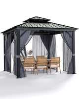 Garvee Hardtop Gazebo 8 ft x 8 ft Double Metal Roof Aluminum Alloy Frame Patio Deck Backyard Lawn Garden Black - Gray Mesh Black Yarn