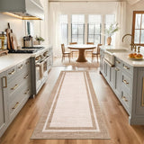 Garvee 2x6 Hallway Runner Rug Washable Kitchen Rug Stain Resistant Non Slip Beige - Border 1 - Beige