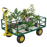 Garvee 1200 lb Steel Garden Cart 3-in-1 Outdoor Utility Wagon with 13-inch All-Terrain Tires, Mesh Removable Sides, 180° Swivel Handle, Heavy Duty Patio Trailer - Green + Yellow